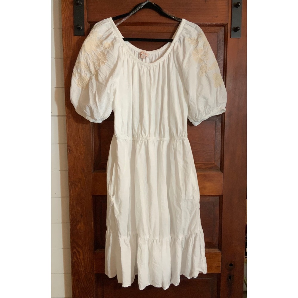 Knox Rose Cream Embroidered Peasant Dress XL Cottage Country Boho Puff Sleeve